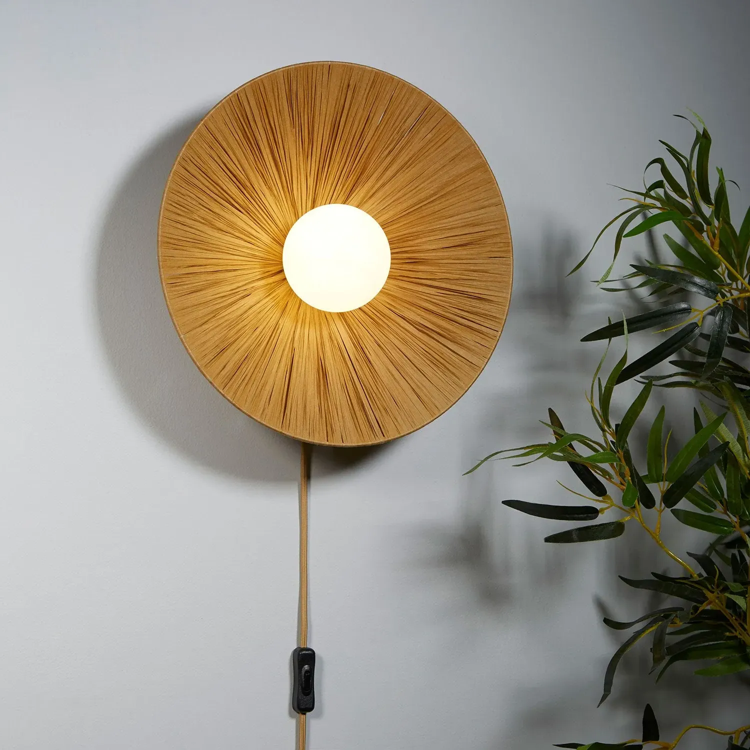 Sunburst Wall Light - Brown, Raffia