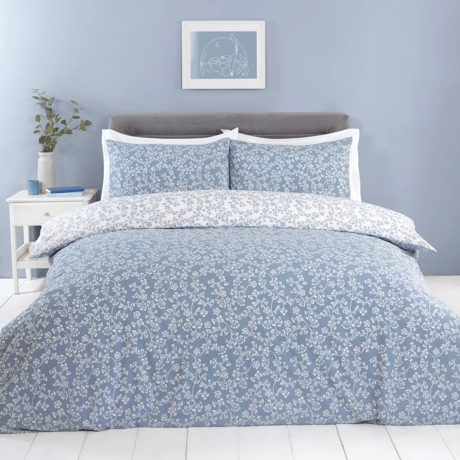 Super King Bedding Set Floral Print - Blue