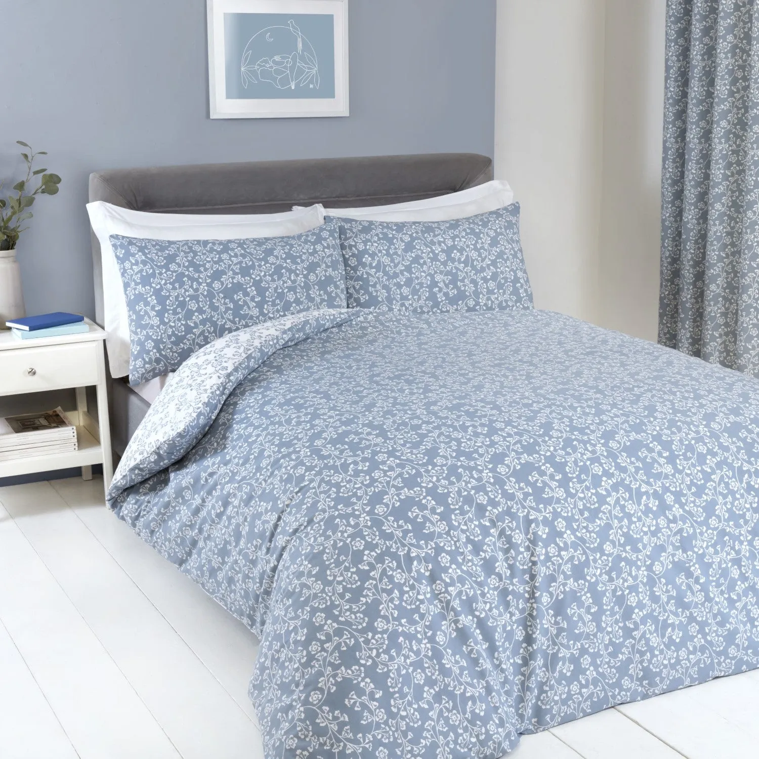 Super King Bedding Set Floral Print - Blue