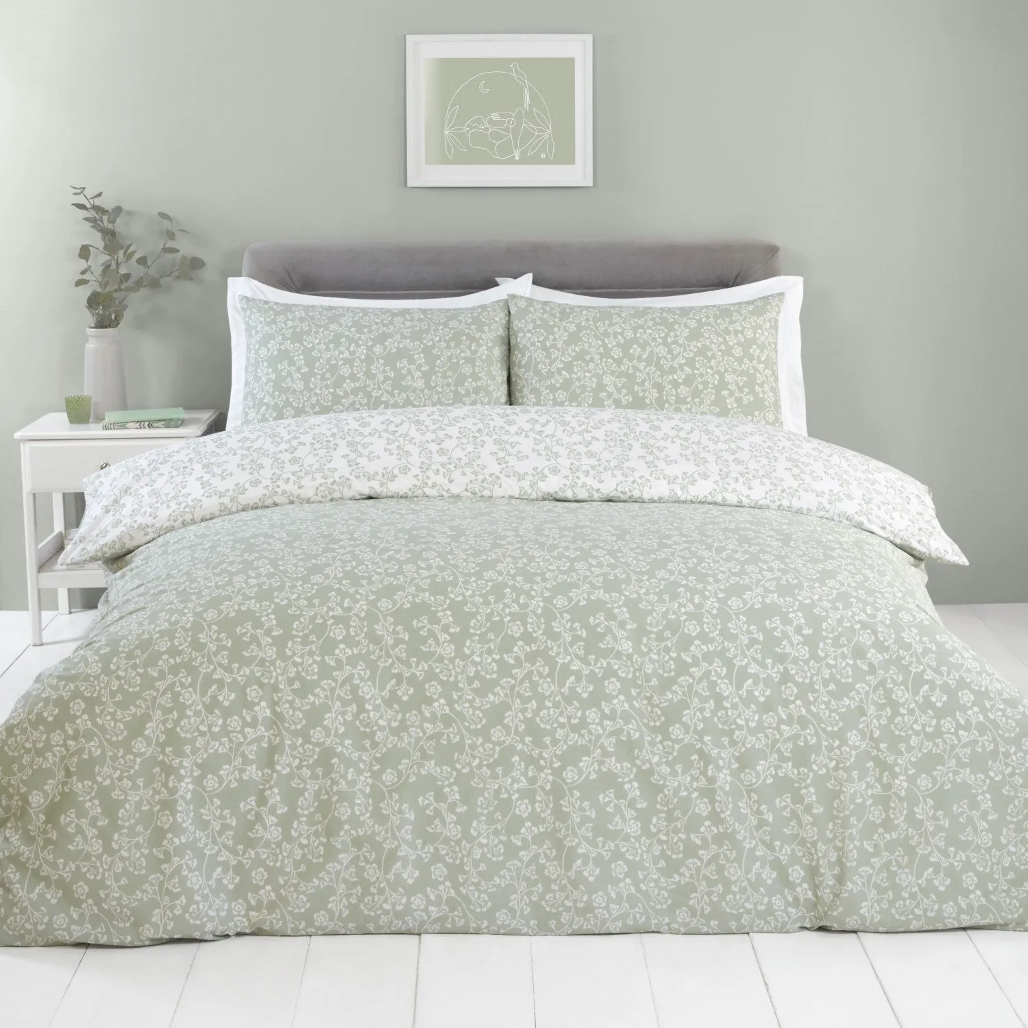 Super King Bedding Set Floral Print - Green