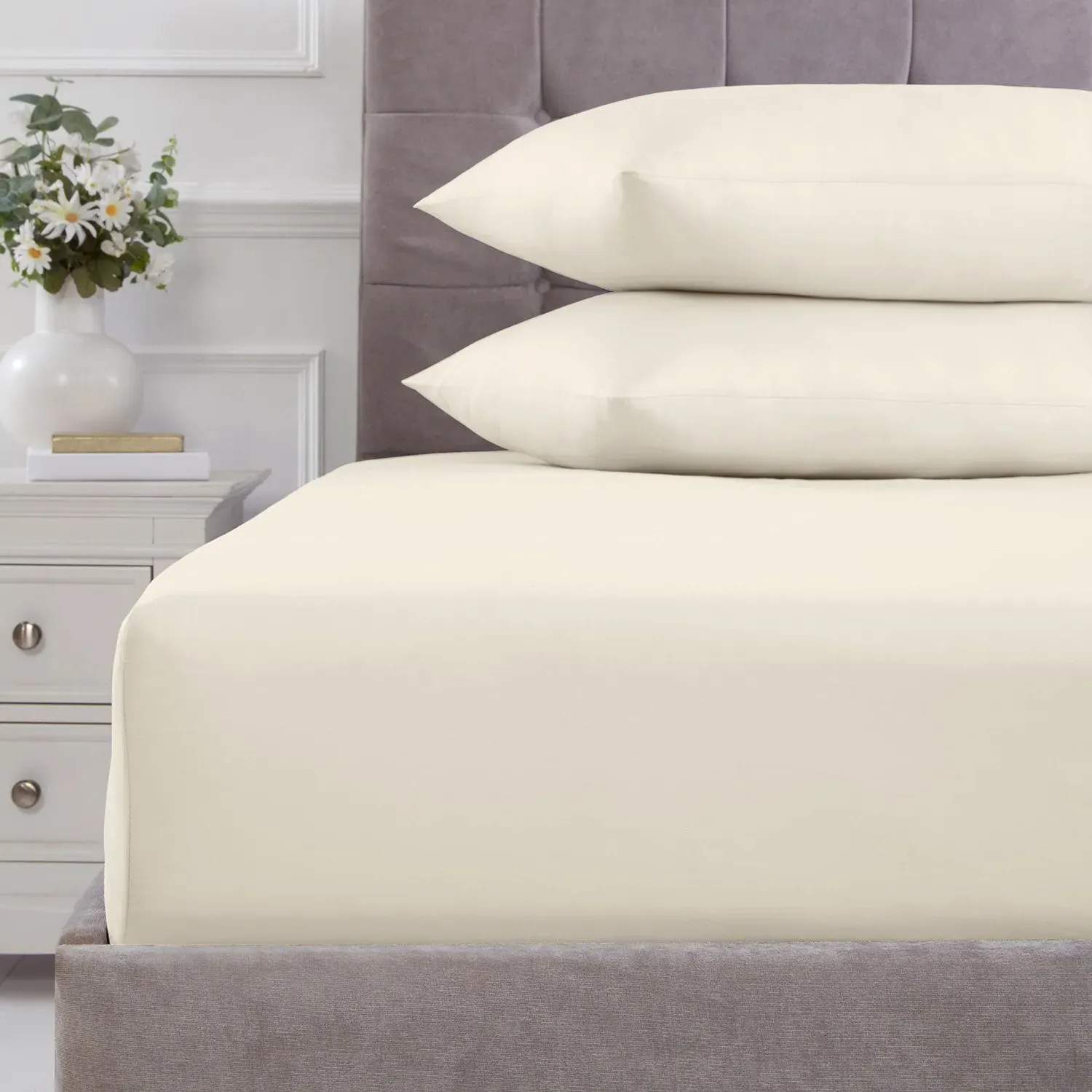 Super King Deep Fitted Sheet 180TC - Cream, Cotton