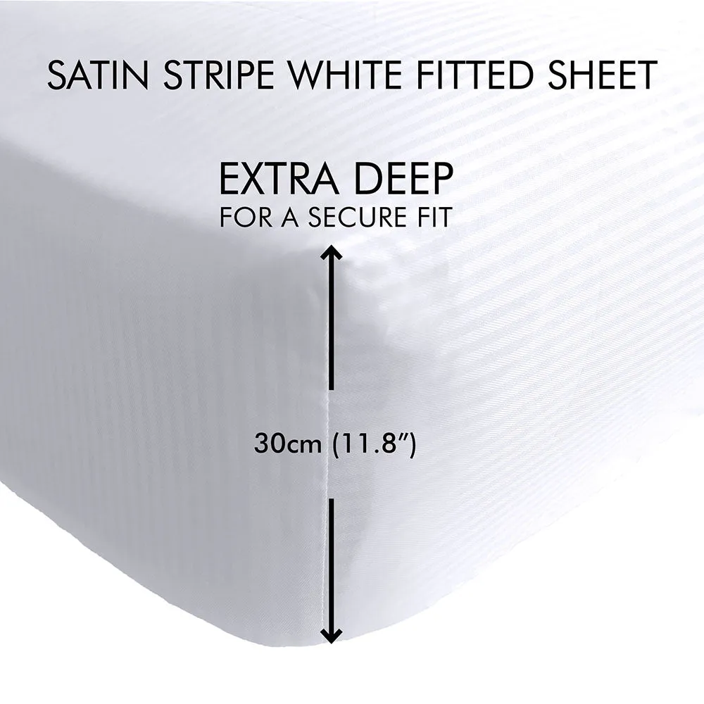 Super King Deep Fitted Sheet 300TC - White, Satin