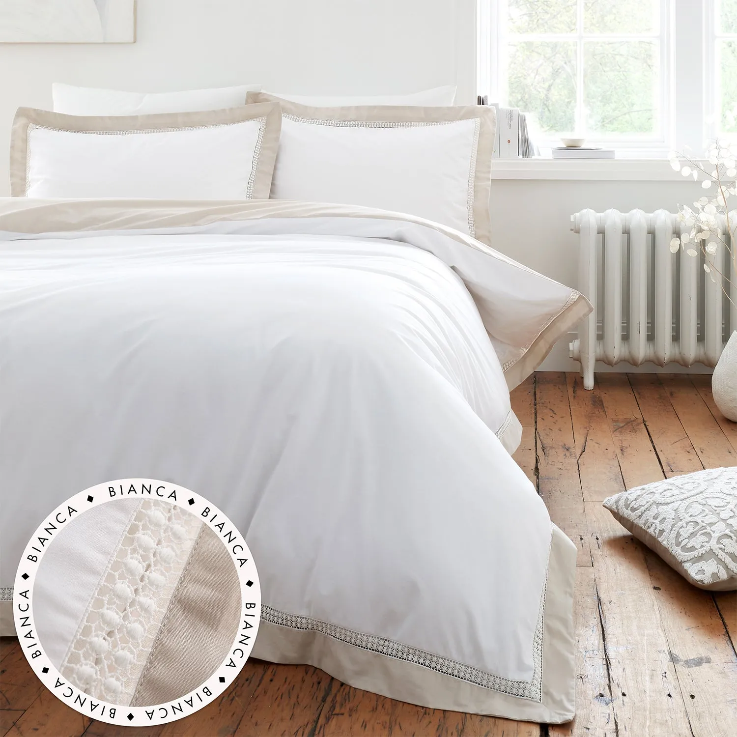 Super King Duvet Cover Set Oxford Lace - White, Cotton