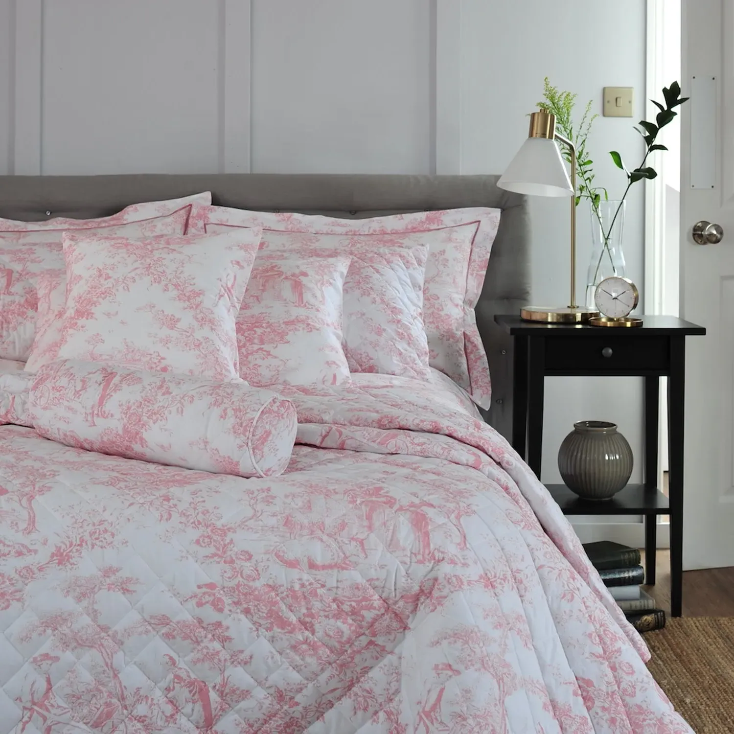 Super King Duvet Cover Toile Print - Pink, Cotton