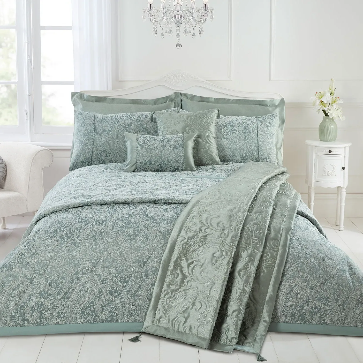 Super King Duvet Cover with Jacquard - Green, Cotton