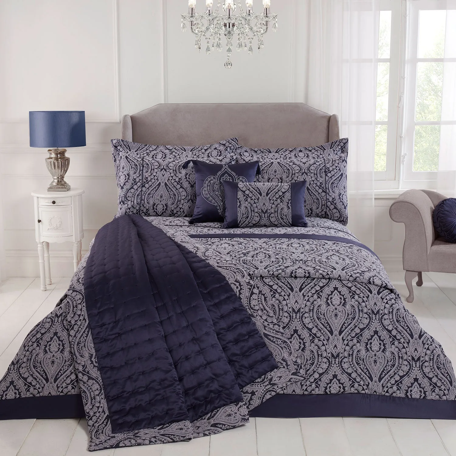 Super King Duvet Cover with Rope Detail - Navy