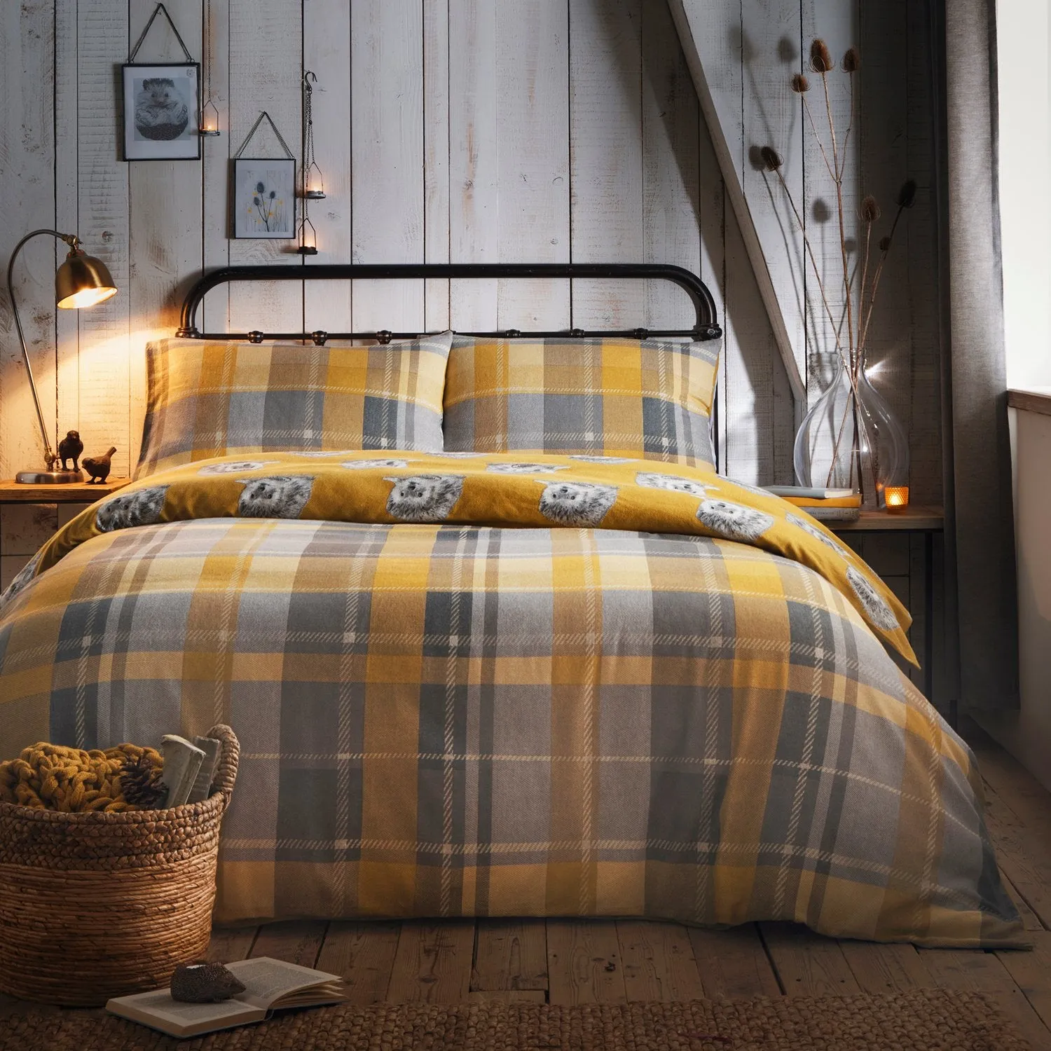 Super King Duvet Set Check Pattern - Yellow, Cotton