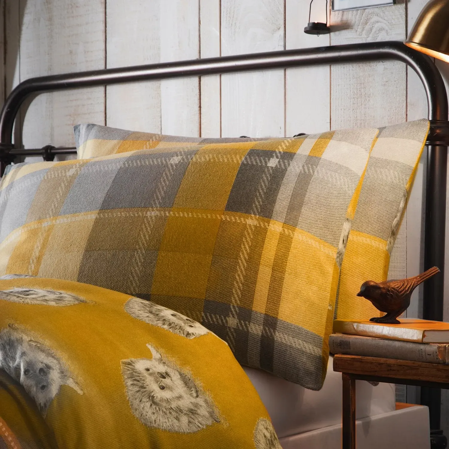 Super King Duvet Set Check Pattern - Yellow, Cotton