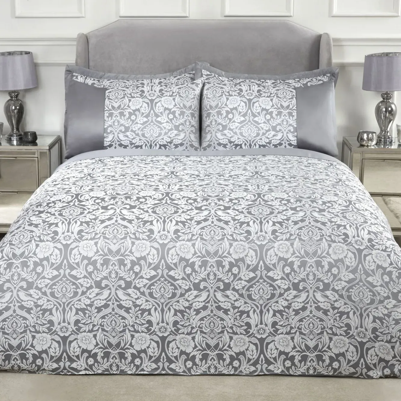 Super King Duvet Set Embellished - Grey, Jacquard