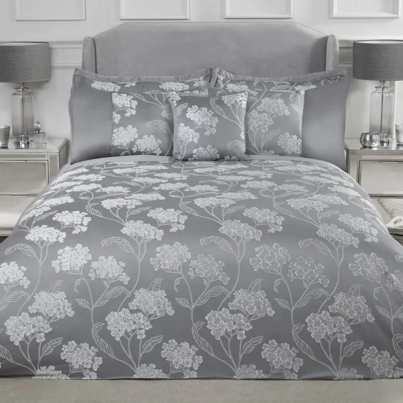 Super King Duvet Set Embellished Jacquard - Grey