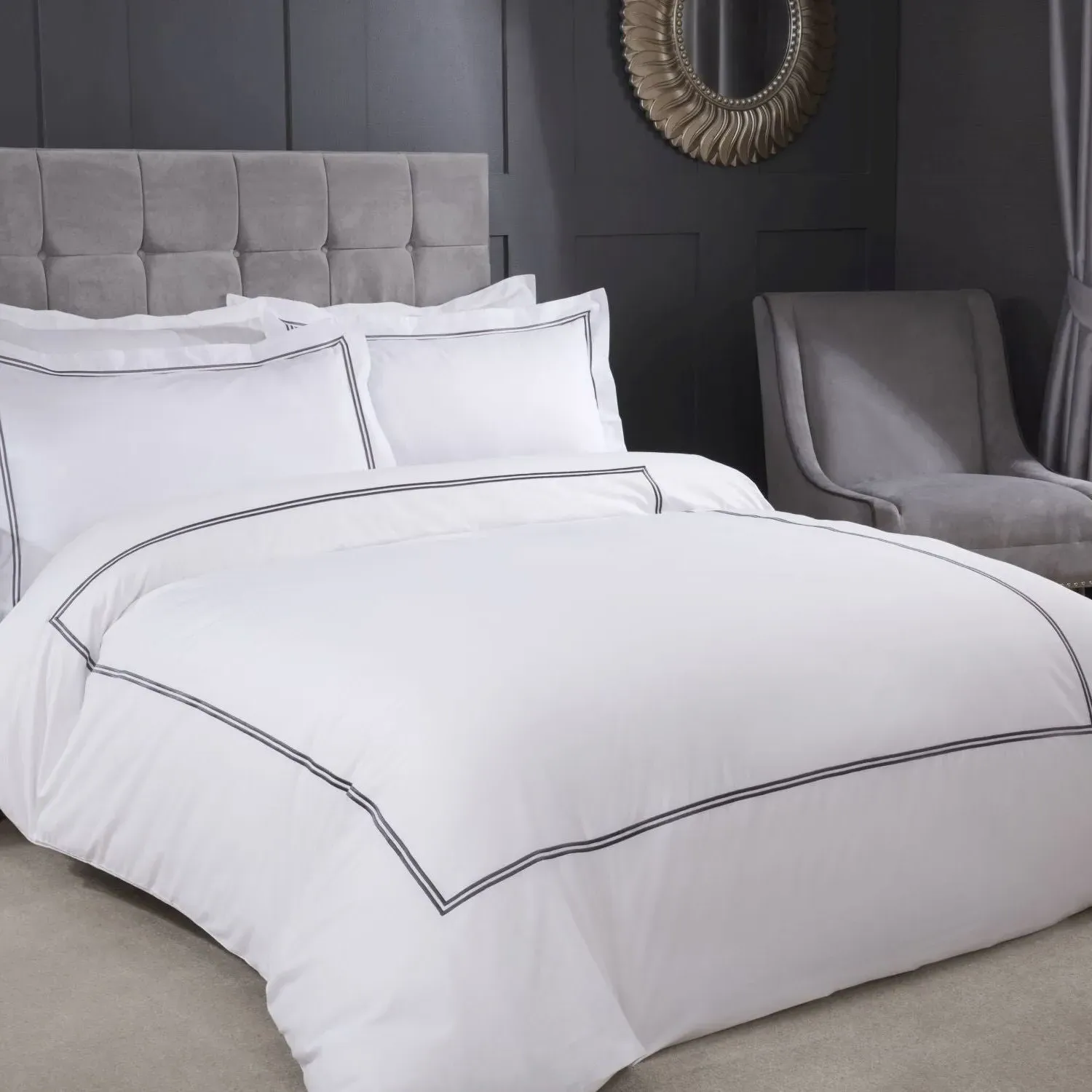 Super King Duvet Set Embroidered - White, Polycotton