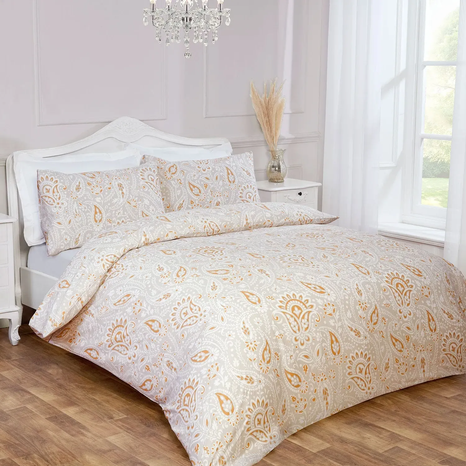 Super King Duvet Set Paisley Print - Yellow Ochre
