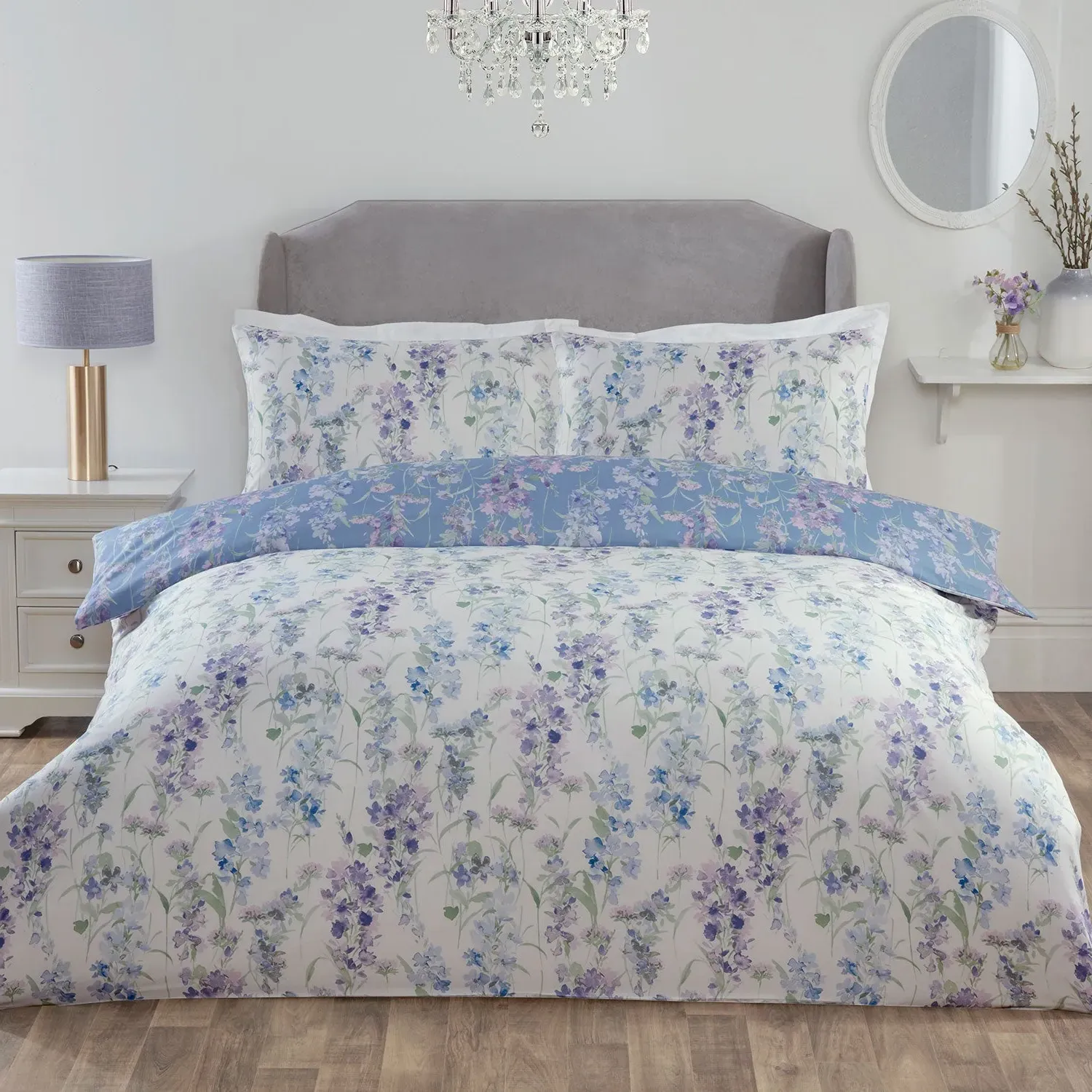 Super King Duvet Set Reversible - Blue, Floral