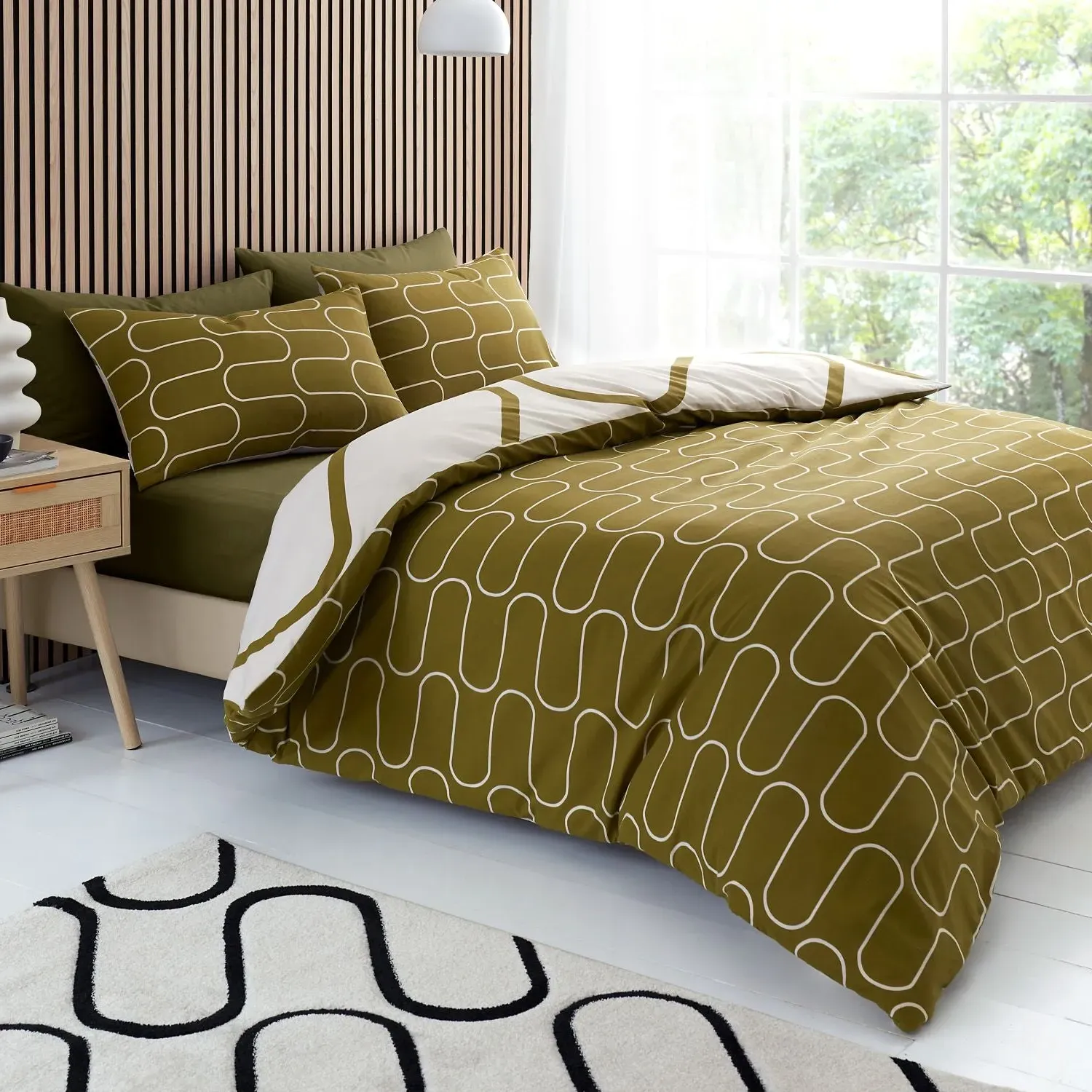 Super King Duvet Set Reversible - Green, Cotton