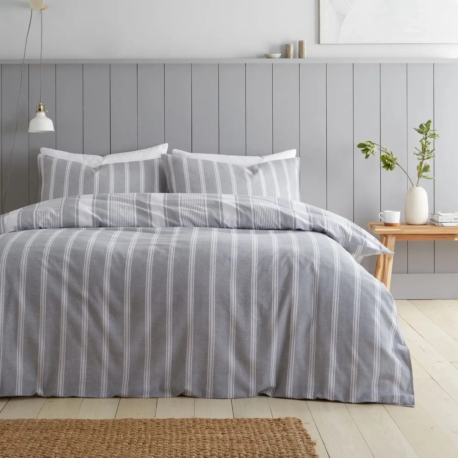 Super King Duvet Set Reversible - Grey, Cotton