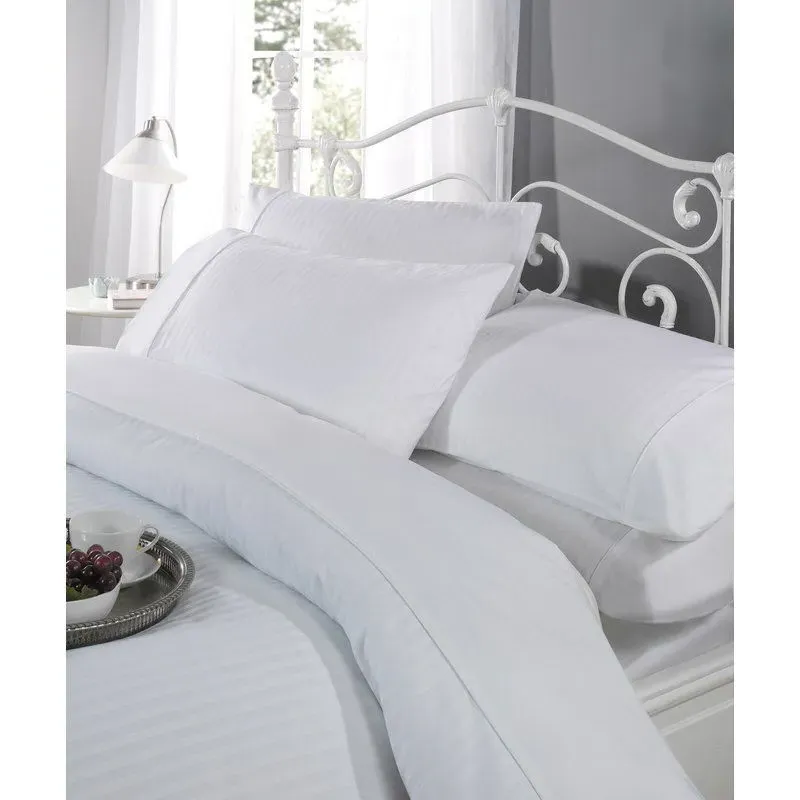 Super King Duvet Set Satin Stripe - White, Cotton