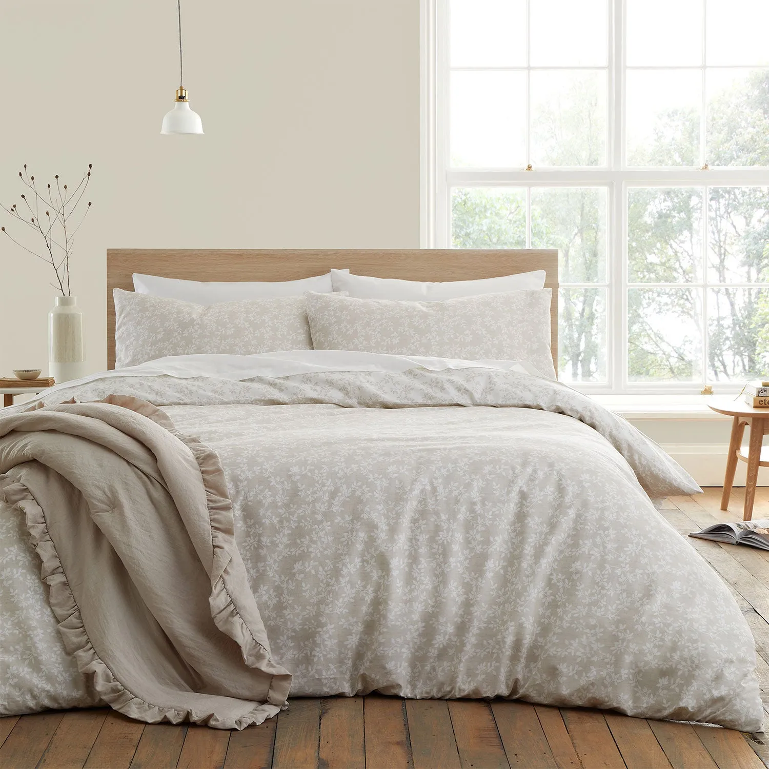 Super King Duvet Set Shadow Leaves - Natural, Cotton