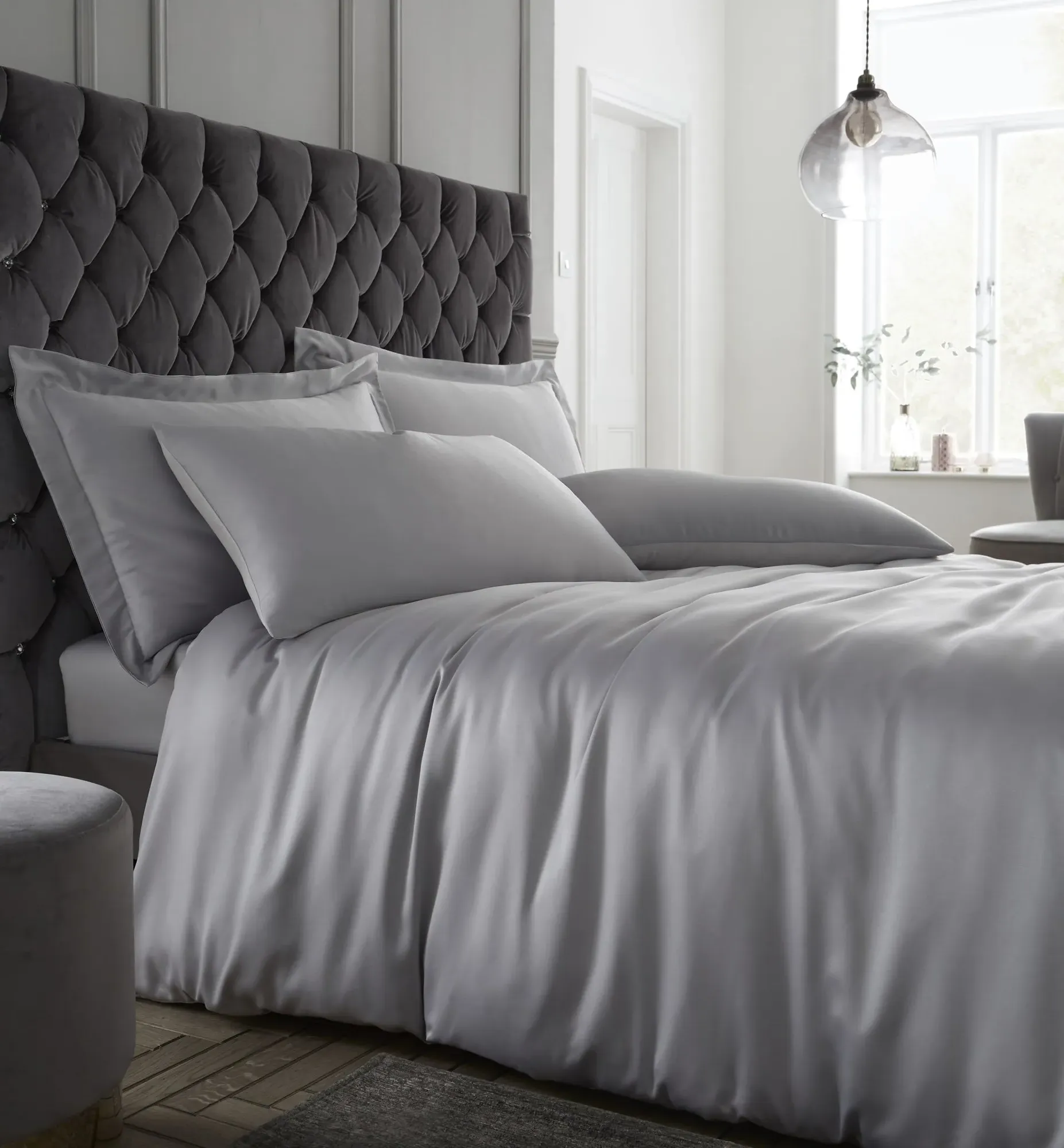 Super King Duvet Set Silky Soft - Grey, Satin