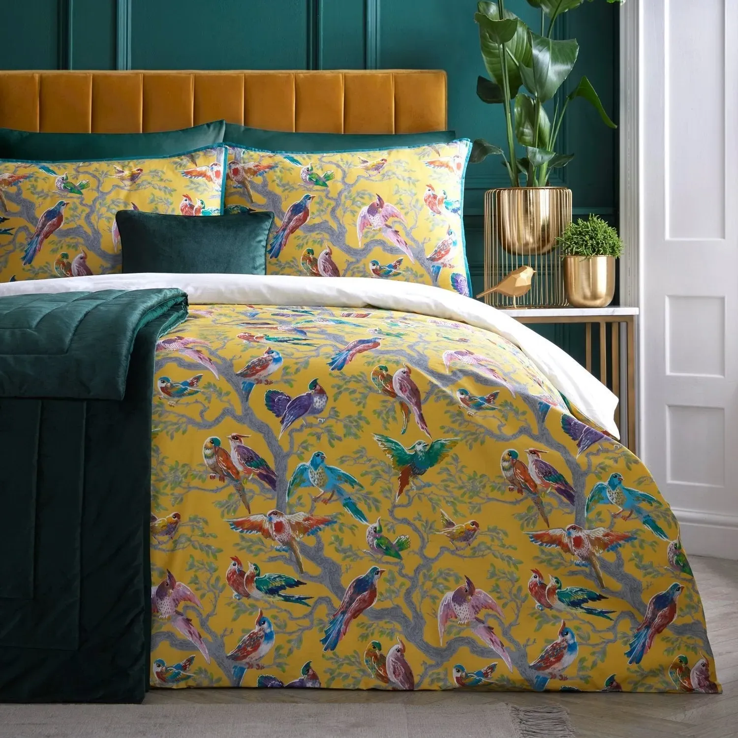 Super King Duvet Set with Piping - Yellow, Cotton