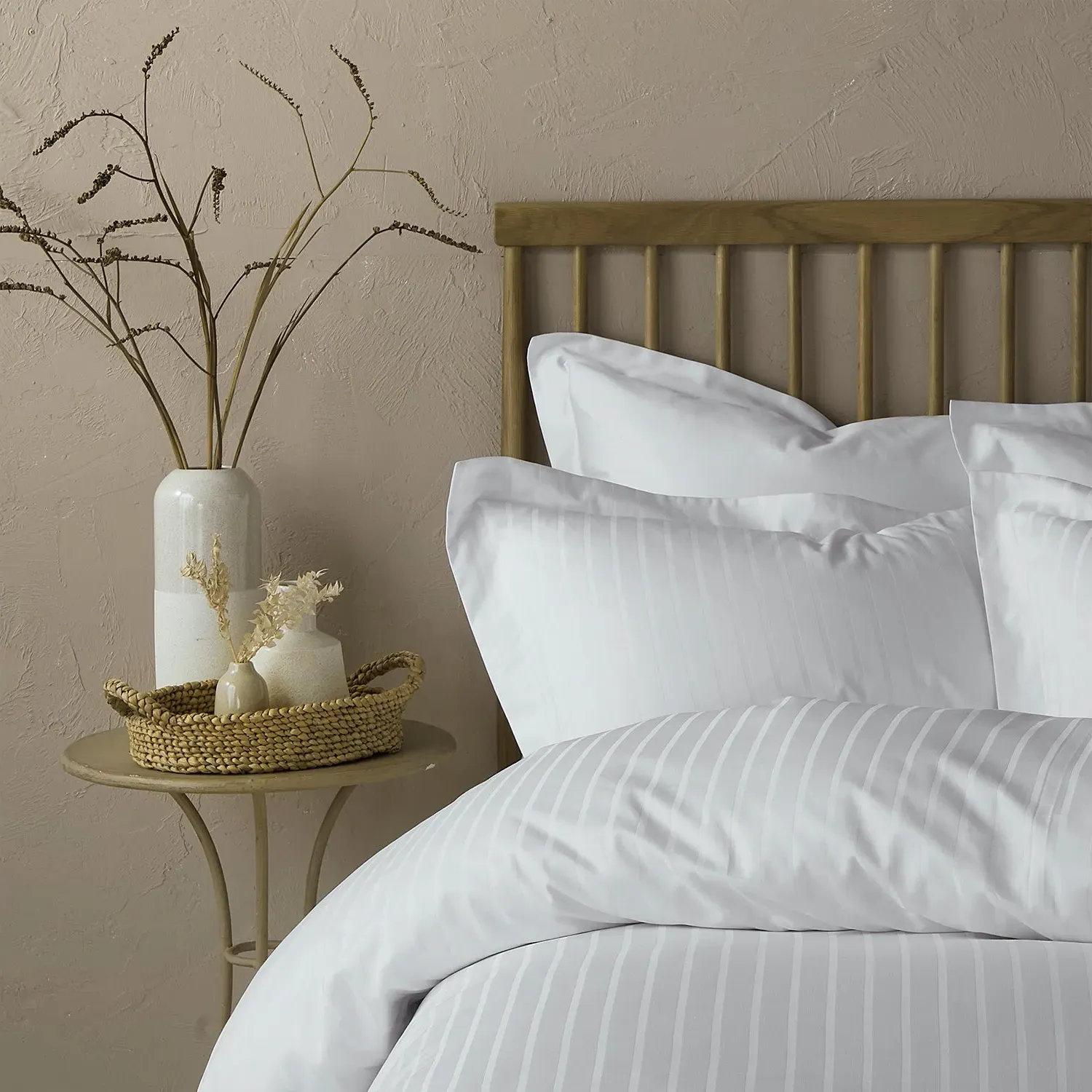 Super King Duvet Set with Stripe Detail - White, Cotton