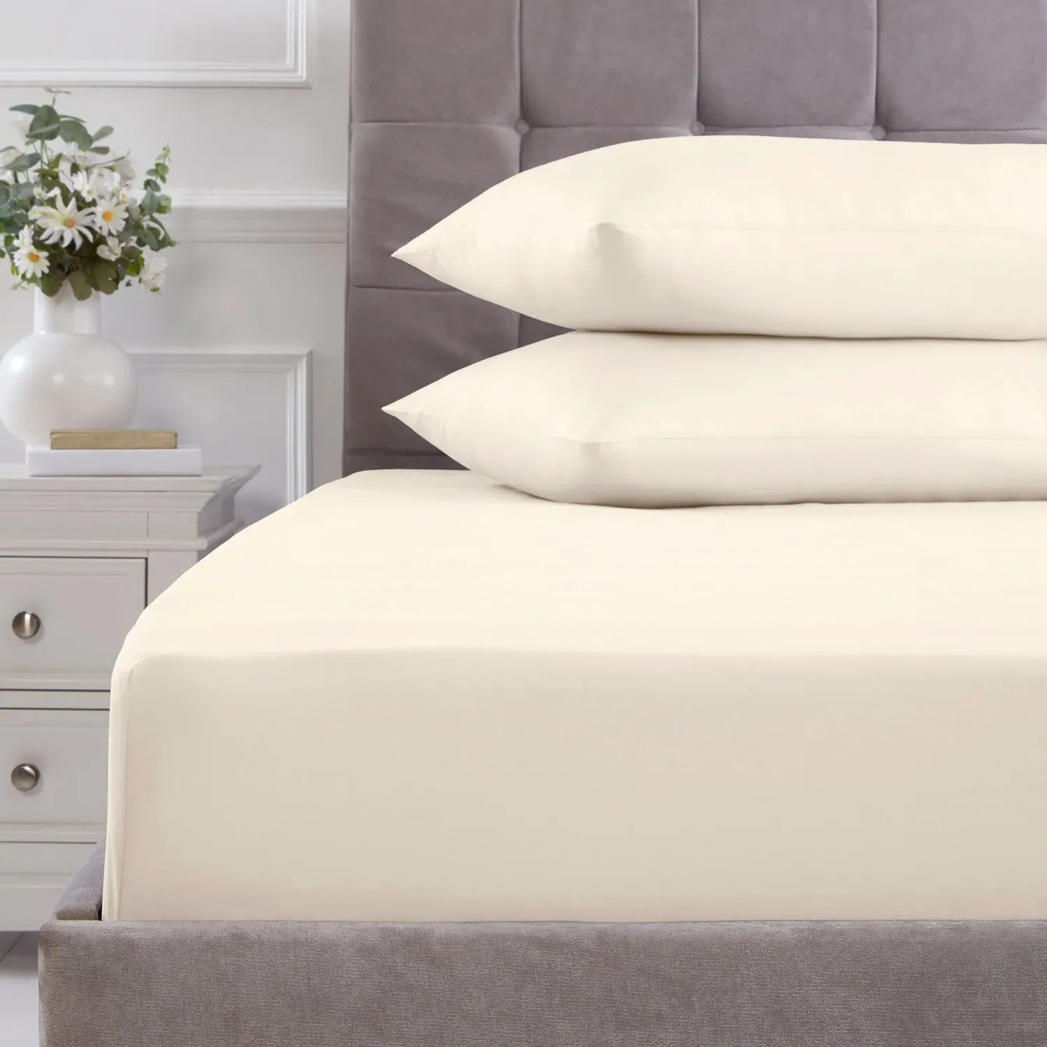 Super King Fitted Sheet - Cream, Cotton