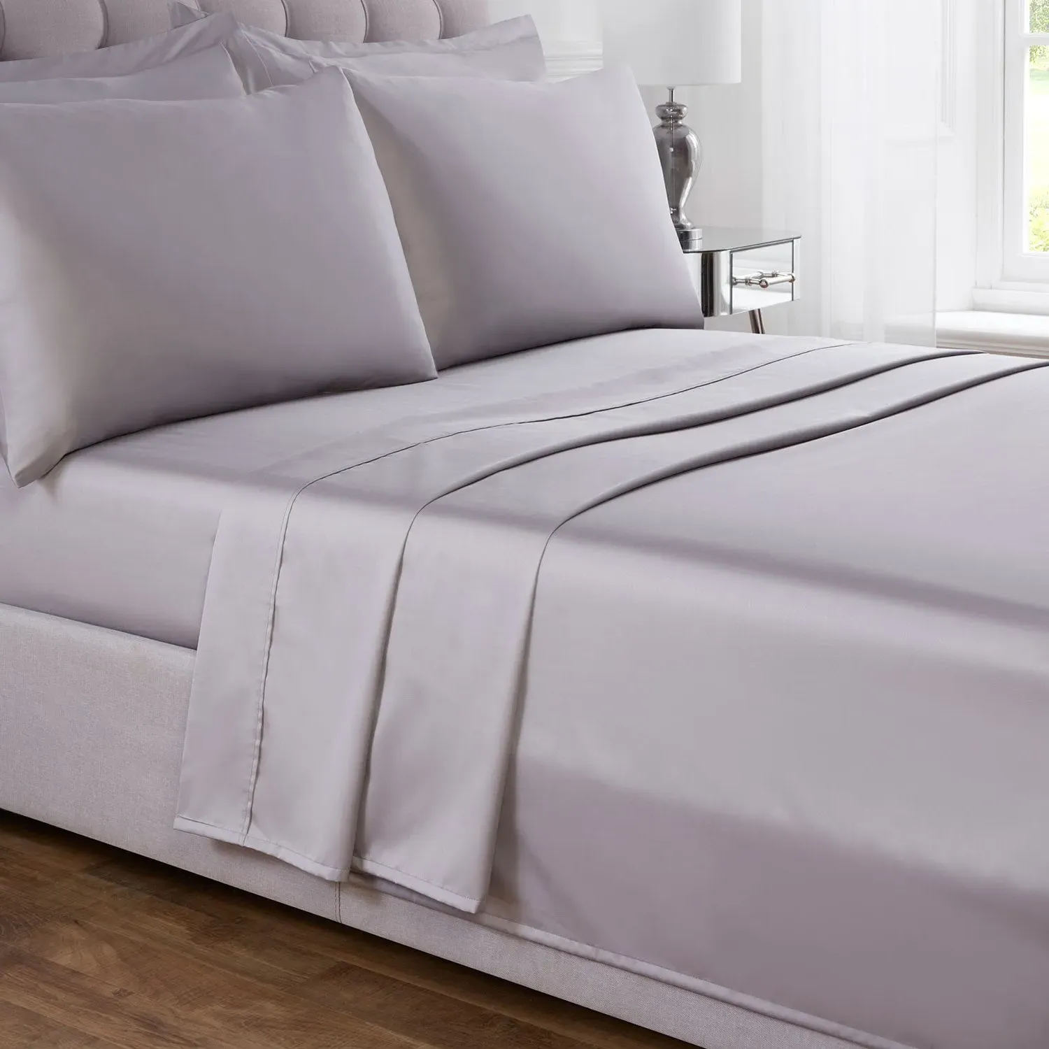 Super King Flat Sheet 400TC - Grey, Cotton
