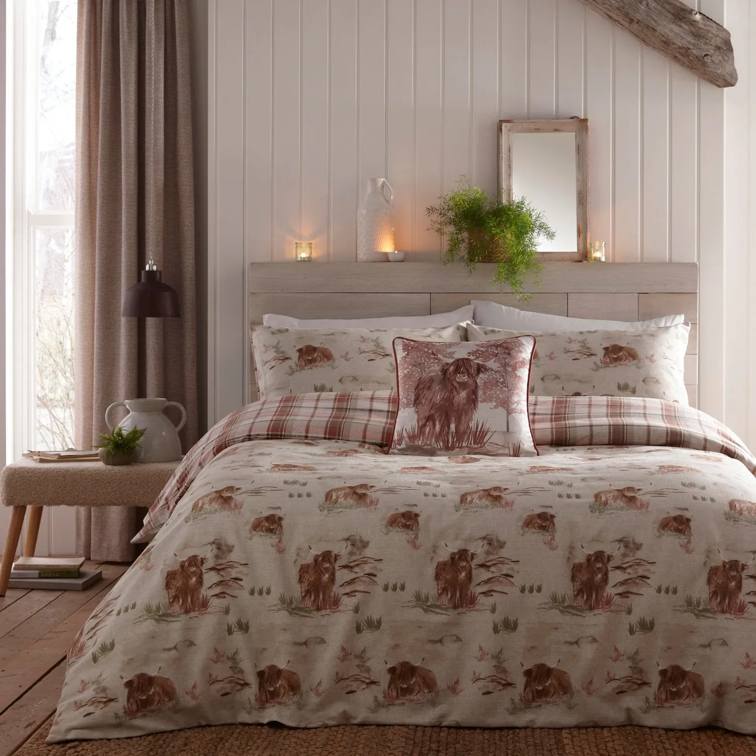 Super King Highland Cow Duvet Set - Red, Cotton