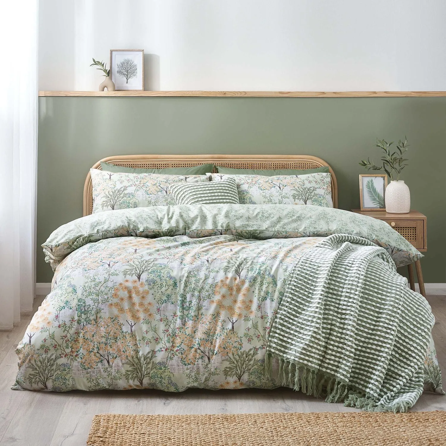 Super King Reversible Duvet Set - Green, Cotton