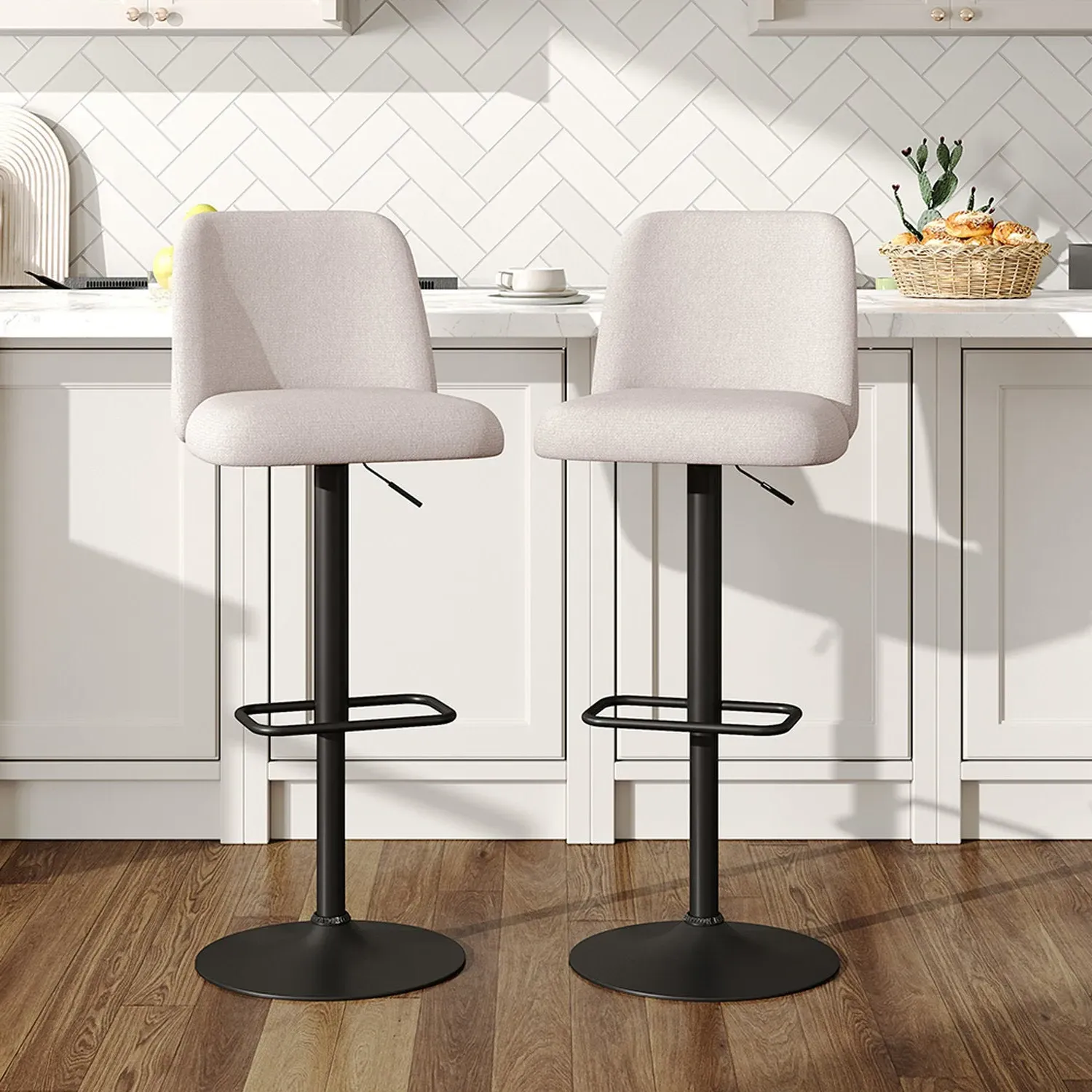 Swivel Bar Stools Set of 2 with Adjustable Height - Beige, Linen by Julian Charles