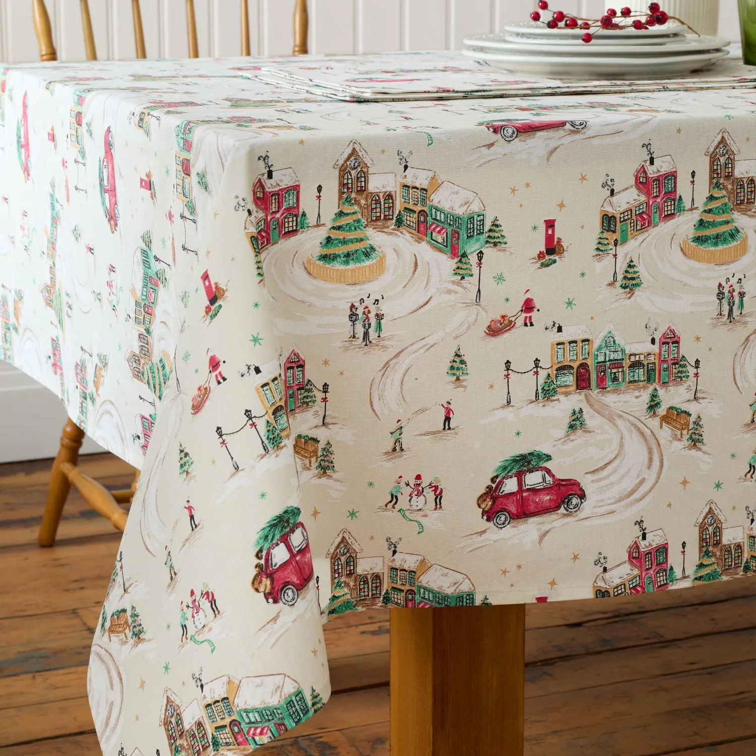 Table Cloth Christmas Print - Natural, Cotton