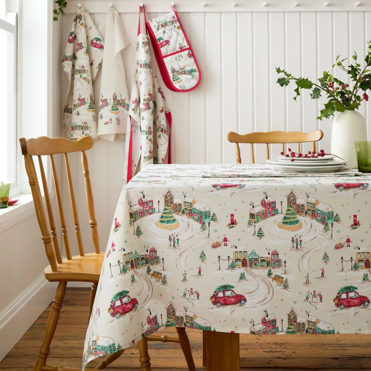 Table Cloth Christmas Print - Natural, Cotton