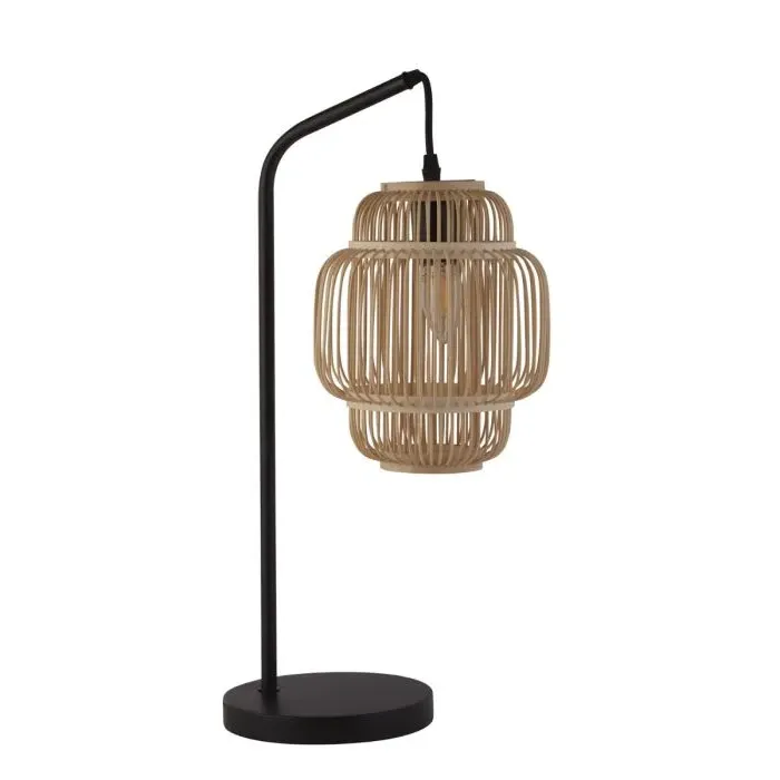 Table Lamp with Bamboo Frame Shade - Black, Natural alternate view