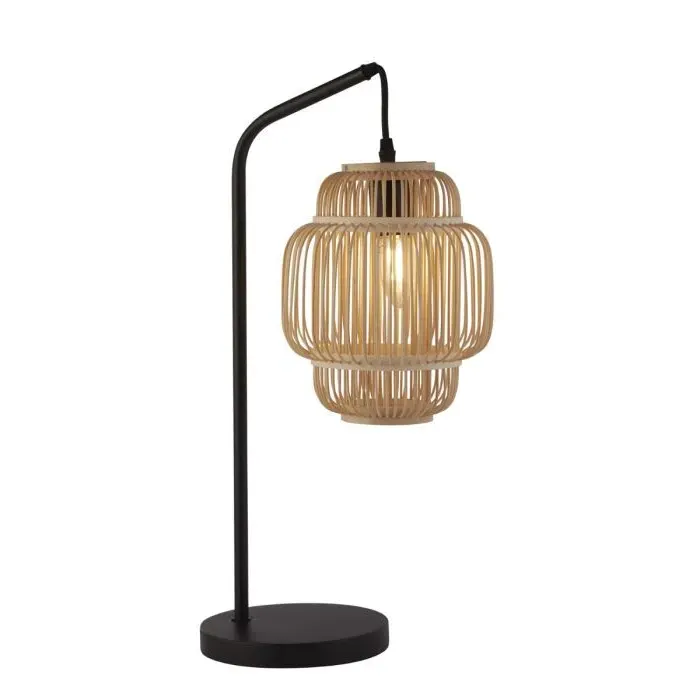 Table Lamp with Bamboo Frame Shade - Black, Natural product