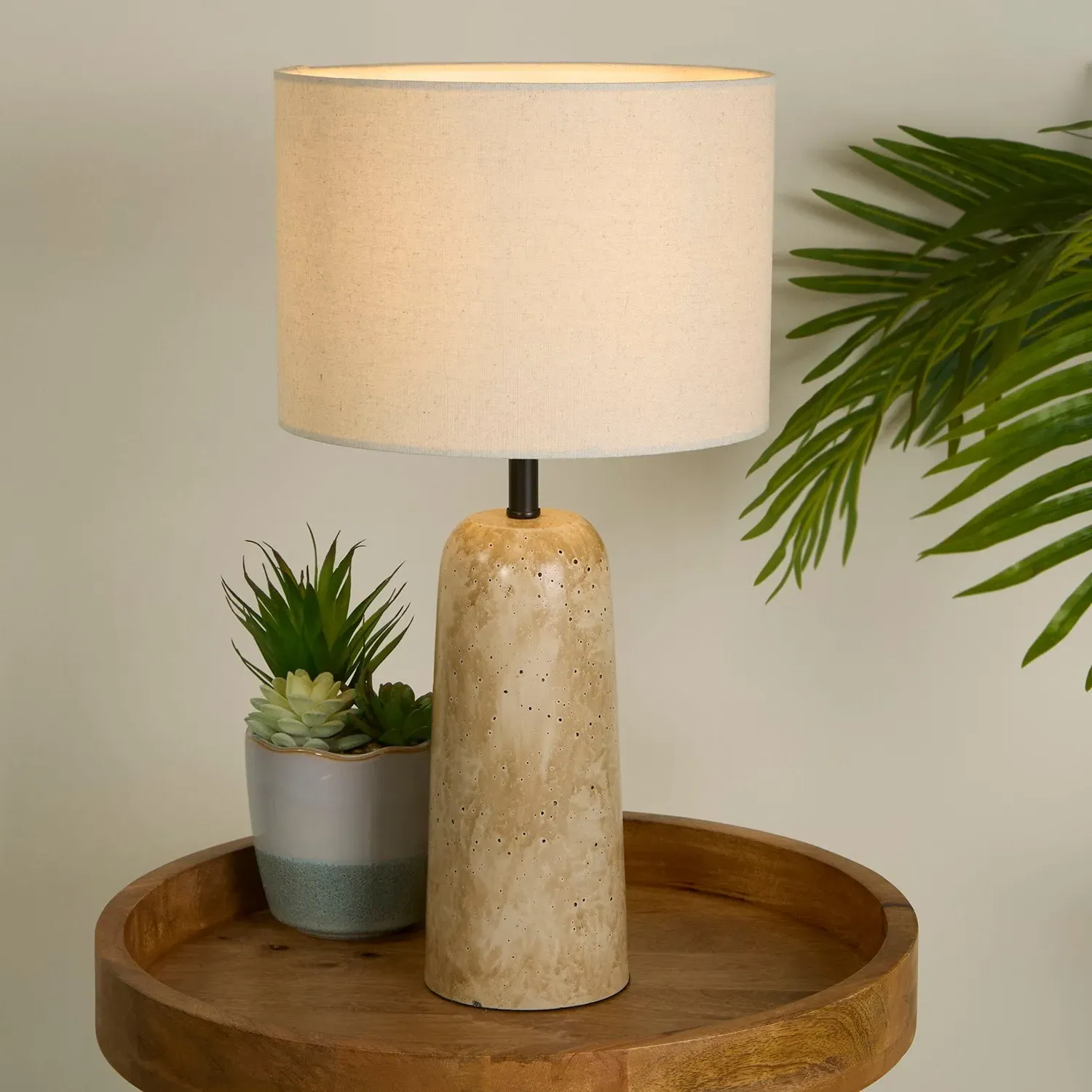 Table Lamp with Linen Shade - Brown, Travertine
