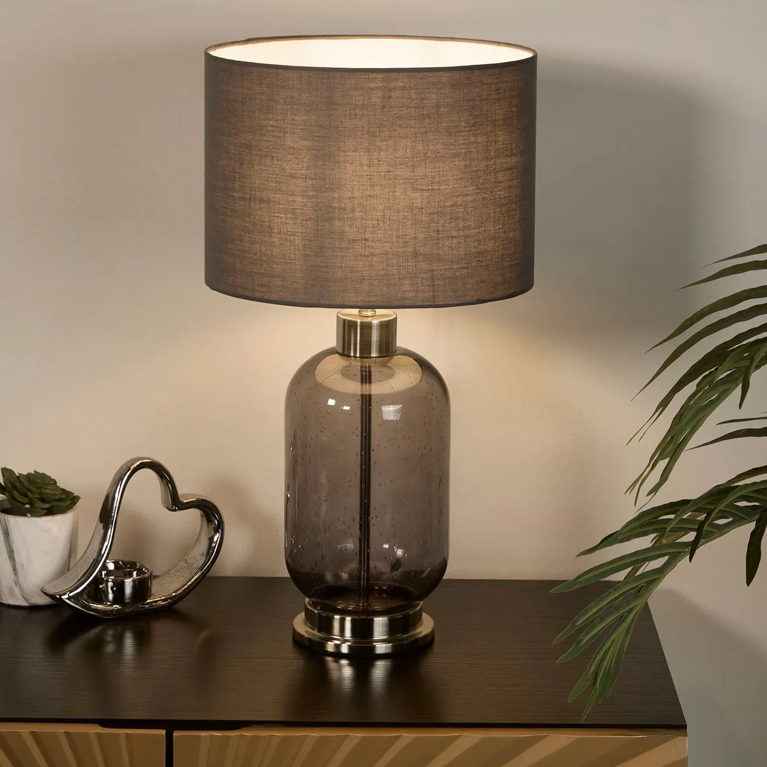 Table Lamp with Smoke Glass - Silver, Metal