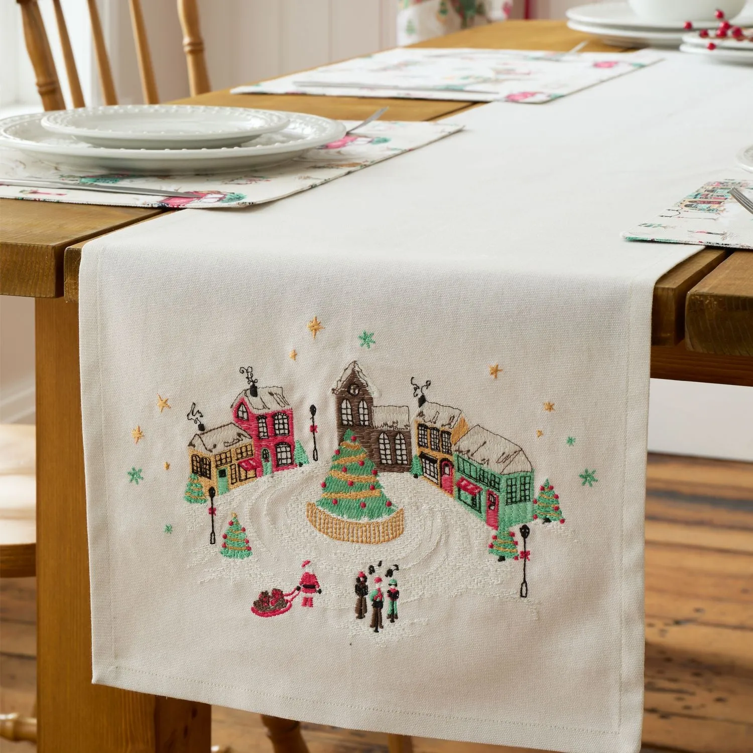 Table Runner Christmas Print - Natural, Cotton