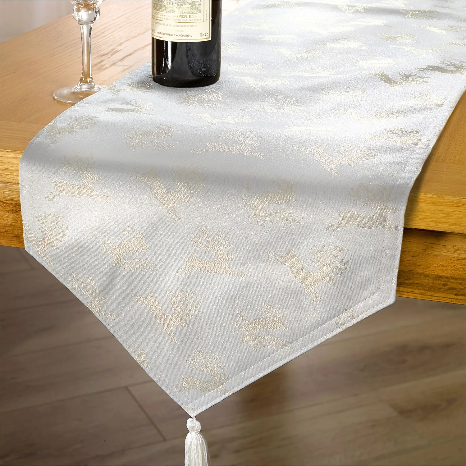 Table Runner with Reindeer Pattern - Gold, Jacquard