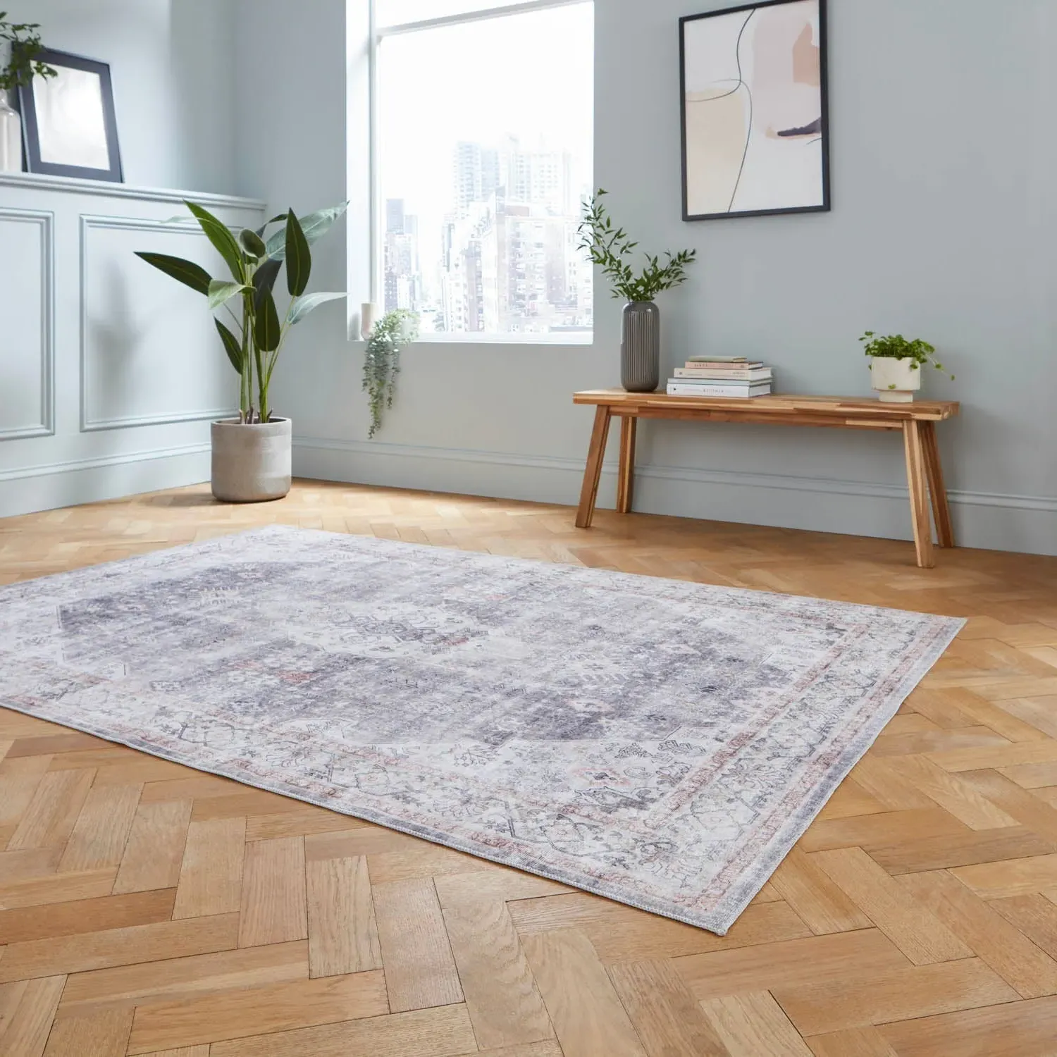 Traditional Area Rug with Distressed Finish - Grey alternate view