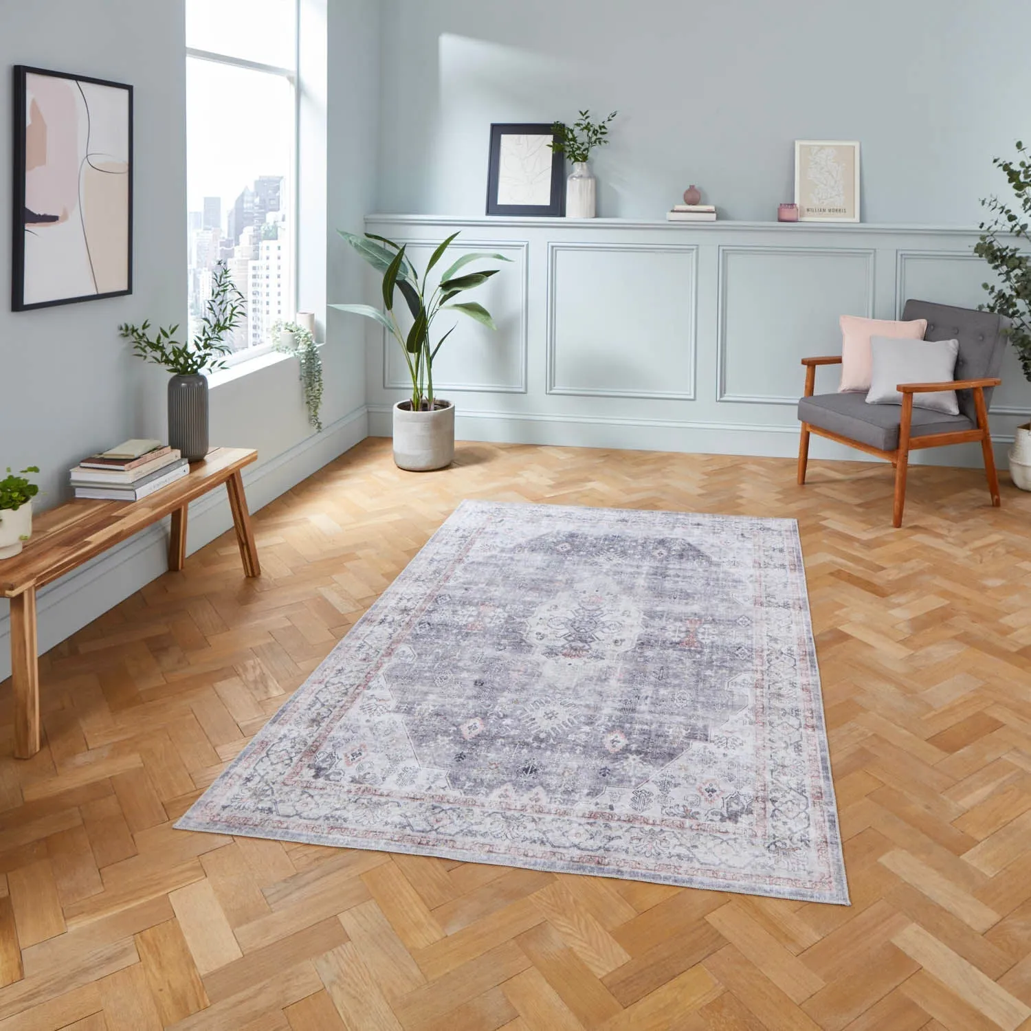 Traditional Area Rug with Distressed Finish - Grey product