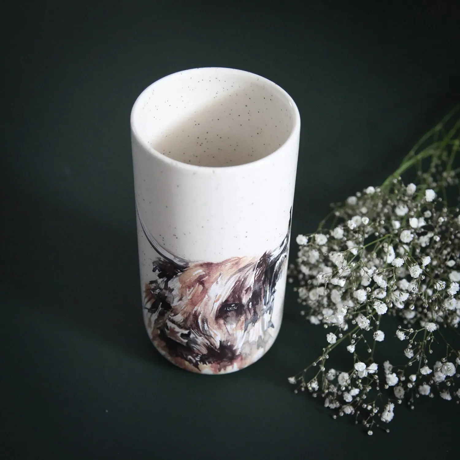 Tall Ceramic Vase Highland Cow - White, Ceramic