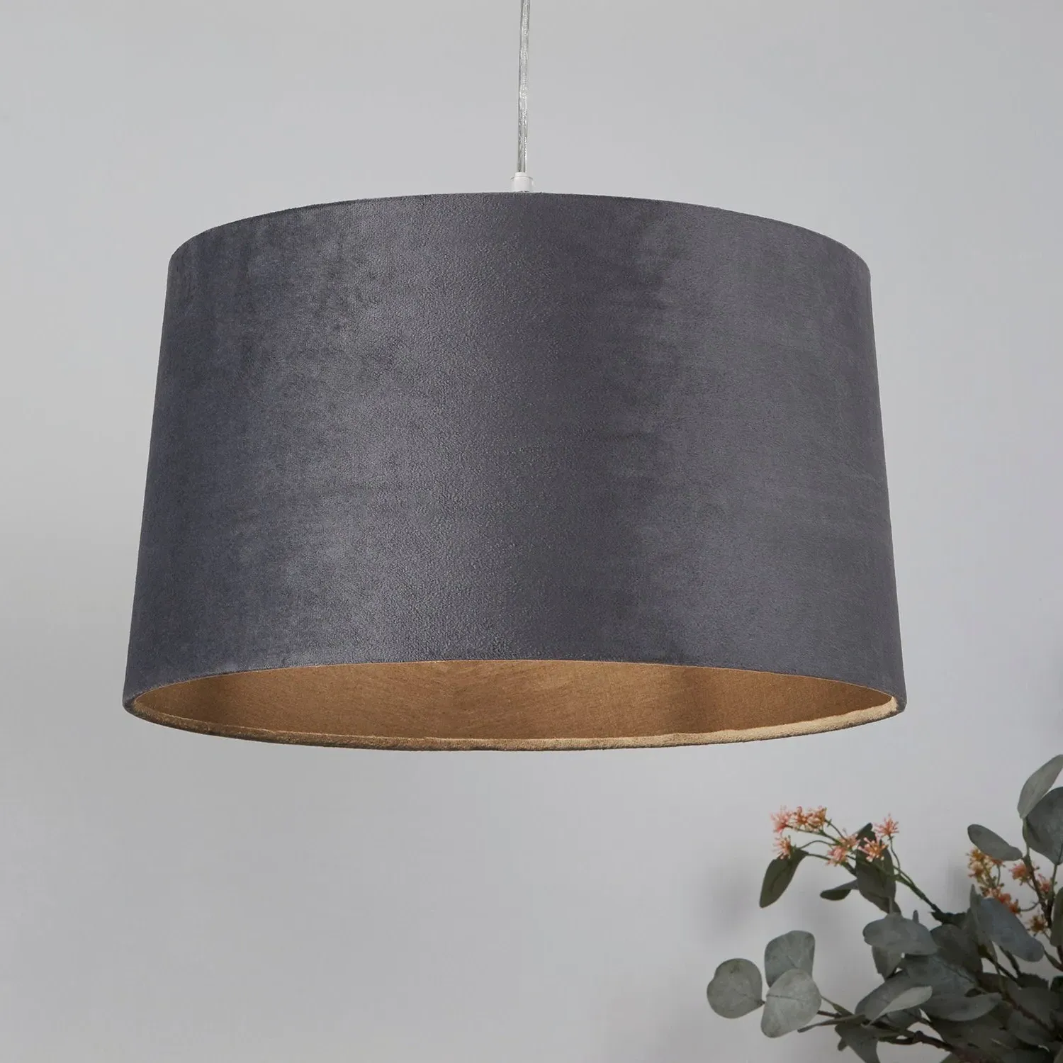 Tapered Drum Light Shade Easy Fit - Grey, Velvet
