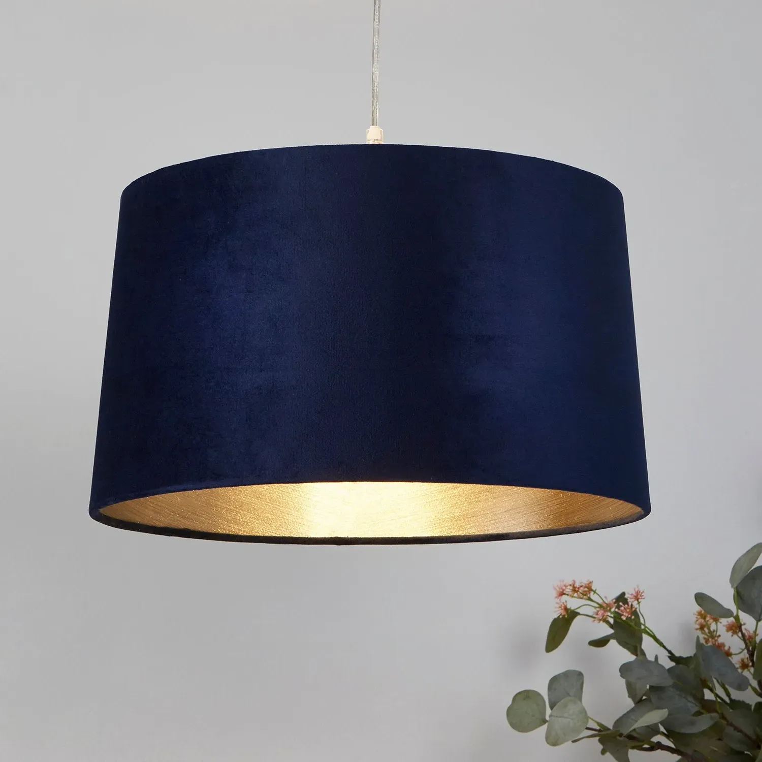 Tapered Drum Light Shade Easy Fit - Navy, Velvet