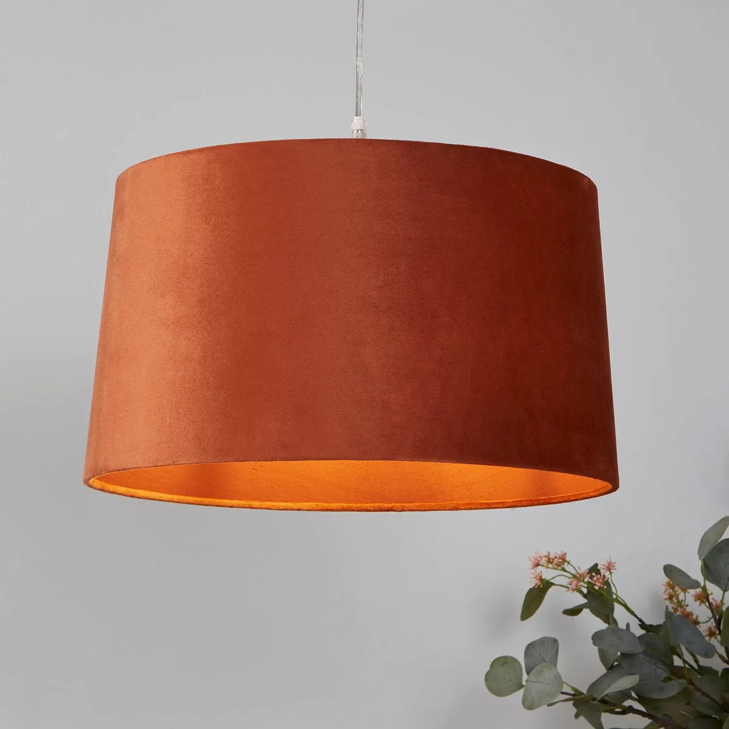 Tapered Drum Light Shade Easy Fit - Orange, Velvet