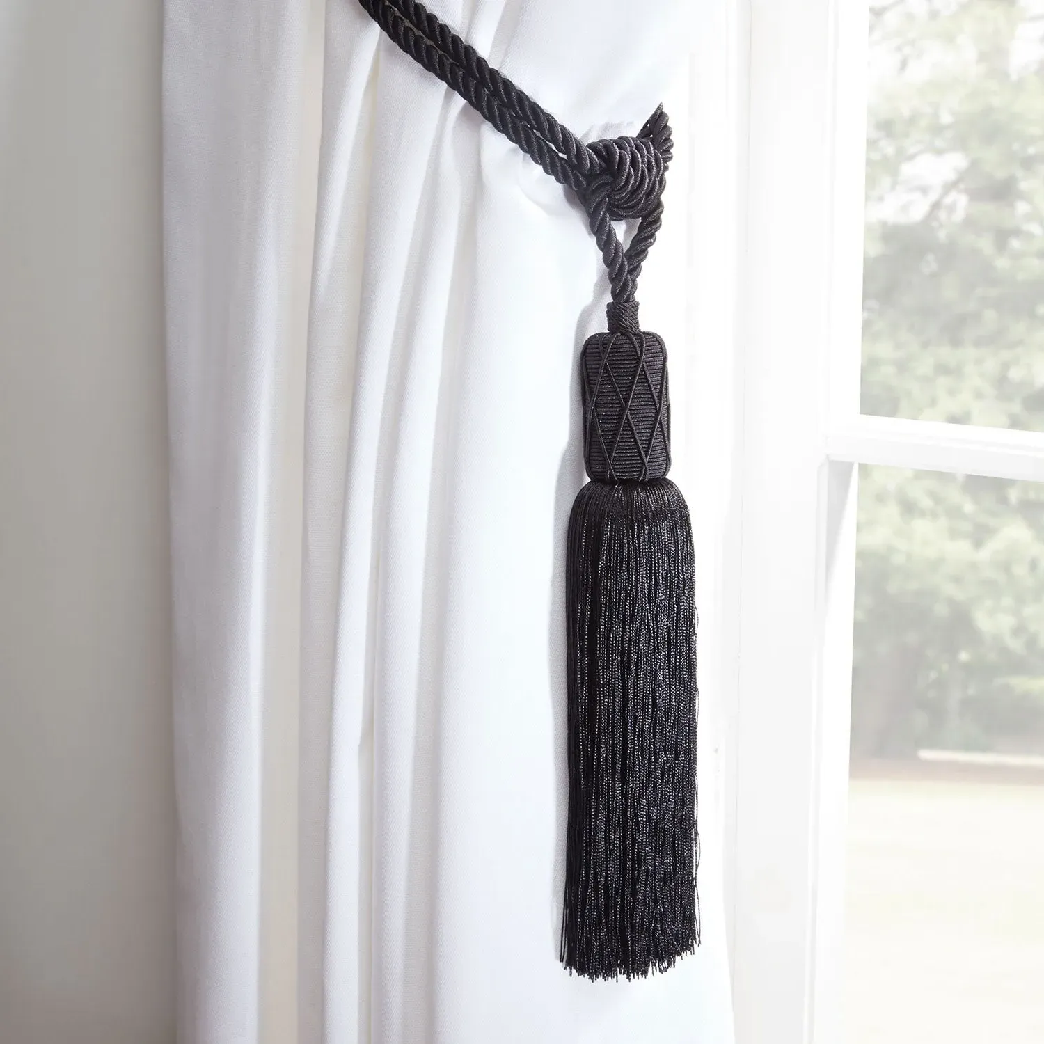 Tassel Curtain Tieback Pair - Black, Rope image