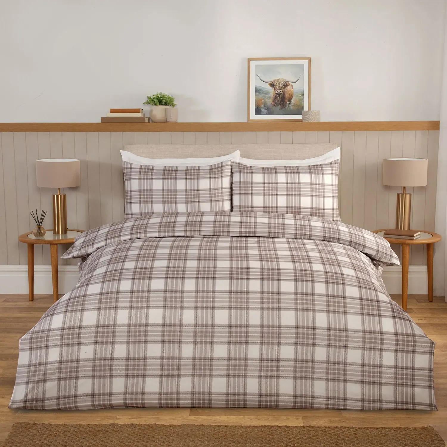 Taylor Check King Size Duvet Set - Natural by Julian Charles