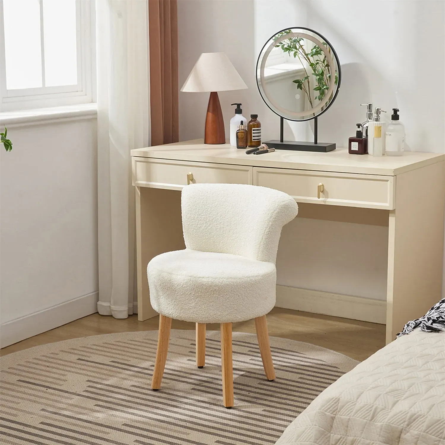 Teddy Fleece Vanity Stool with Curved Backrest - White by Julian Charles