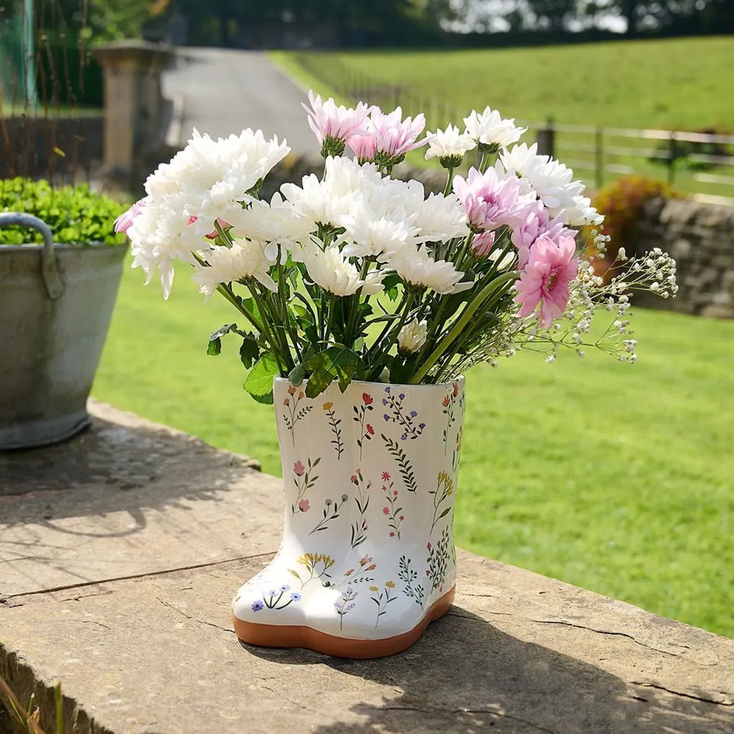 The Cottage Garden Floral Wellies Vase - White, Ceramic product