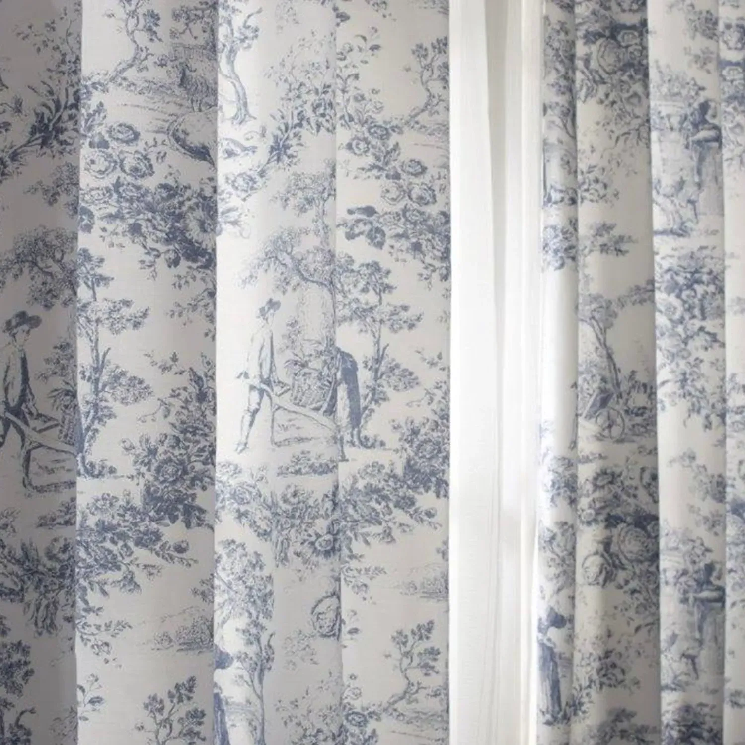 The Lyndon Company Toile Pencil Pleat Curtains - Blue, Cotton product