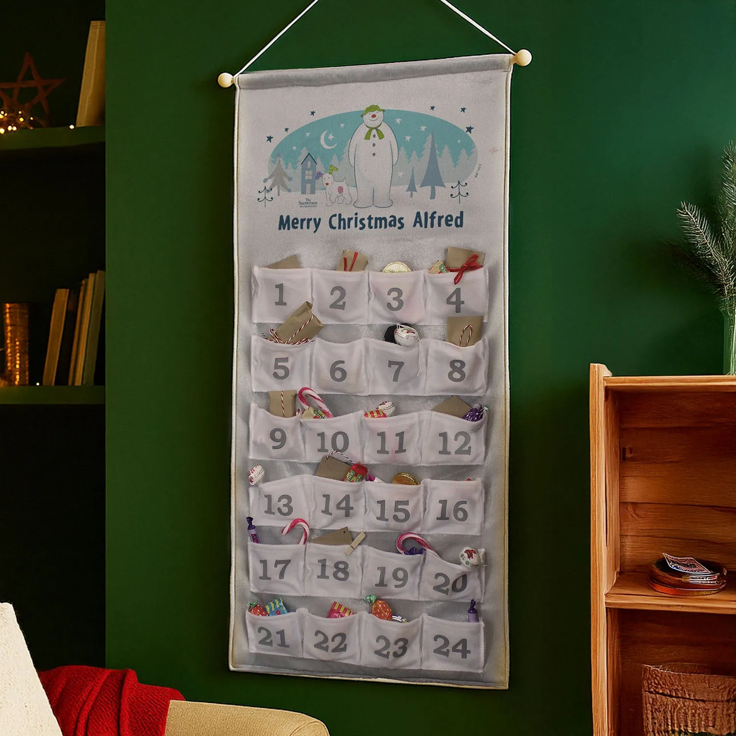 The Snowman and the Snowdog Personalised Advent Calendar - Silver Grey, Felt by Julian Charles, alternate view