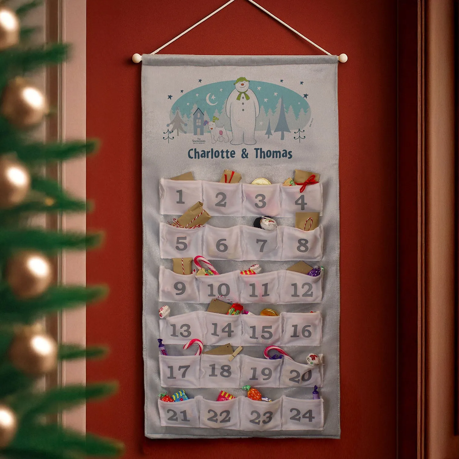 The Snowman and the Snowdog Personalised Advent Calendar - Silver Grey, Felt by Julian Charles